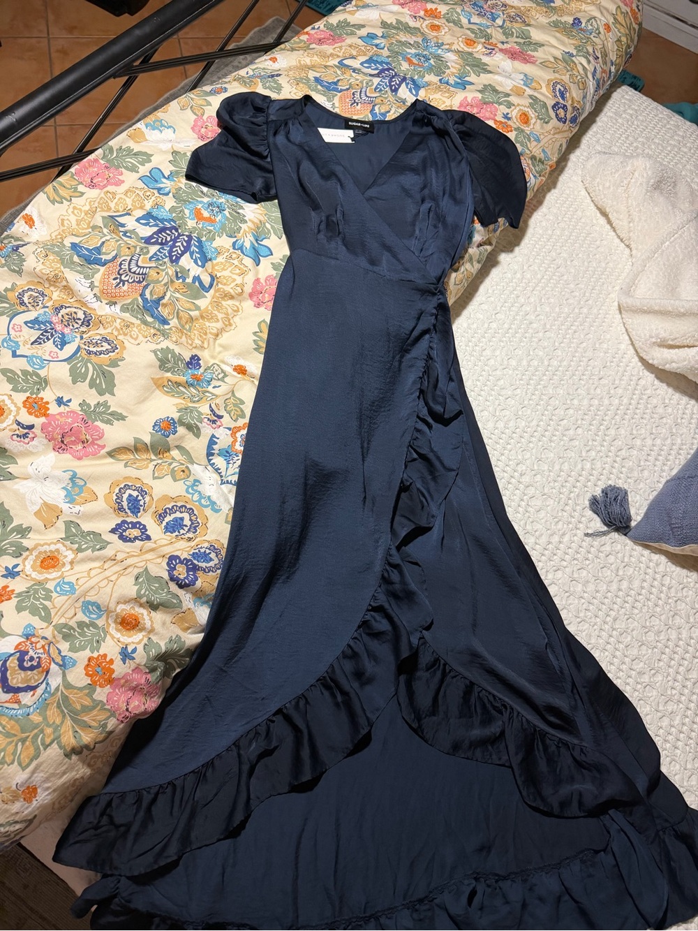 Sugarlips Navy Ruffle Wrap Maxi Dress